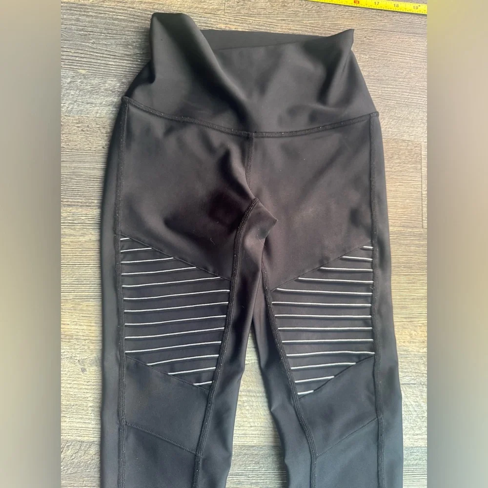 ALO Yoga Black Moto Leggings with Striped Detail